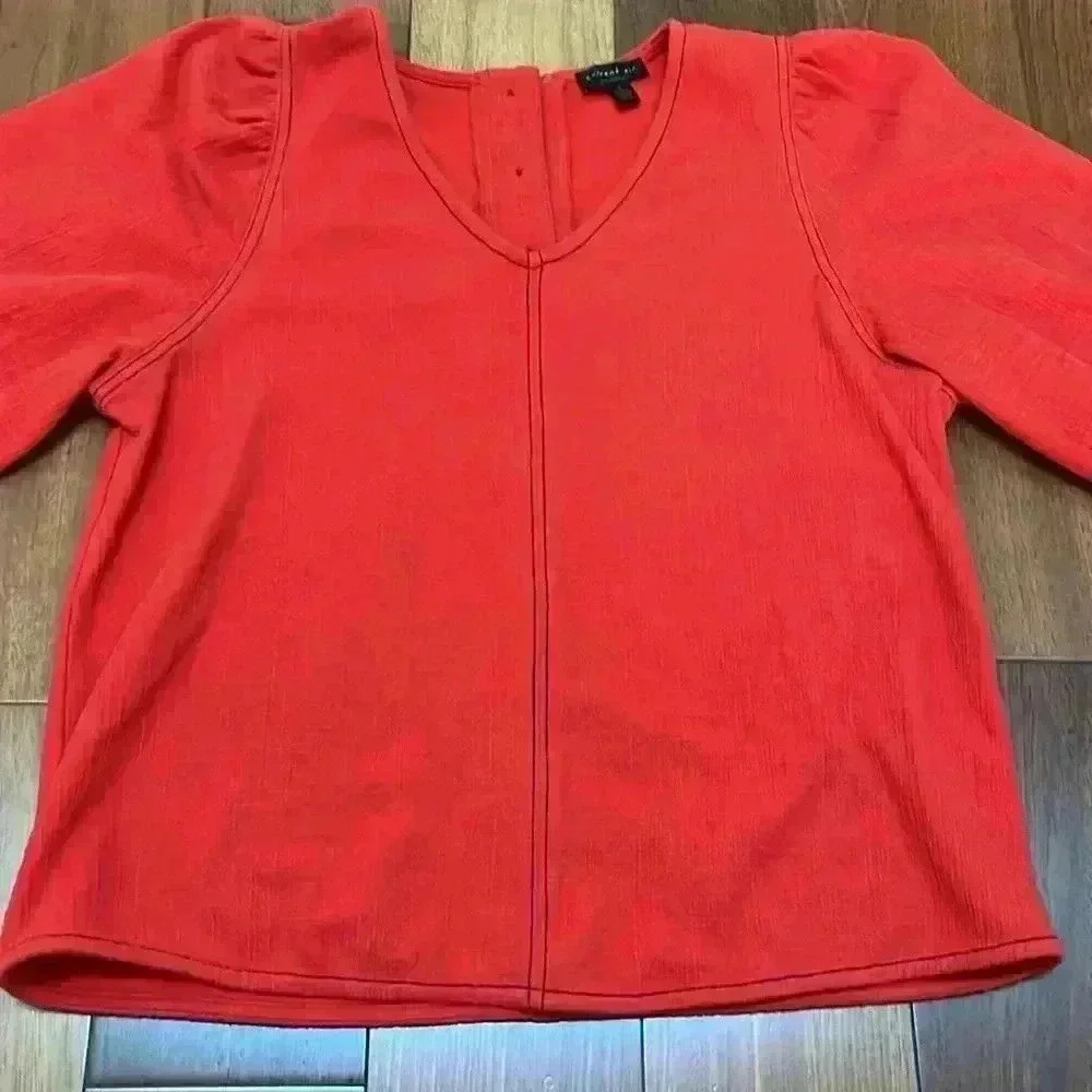 Anthropologie Current Air Red Holiday Blouse Top Office Career Small